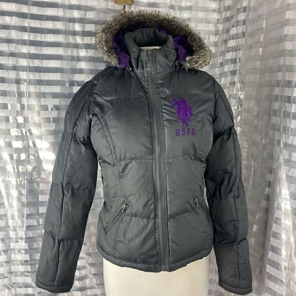 U.S. Polo Assn Gray Hooded Puffer Jacket - Picture 1 of 4